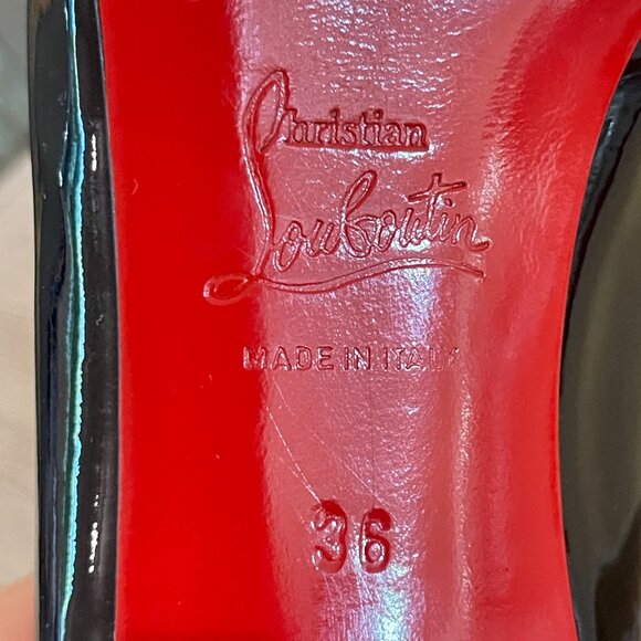 Christian Louboutin 36 6 Black Patent Heels Peeptoe Slingback with Box - Picture 11 of 15